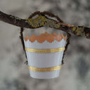 Vintage-Inspired Pale Blue Paper Candy Container with Glossy Santa Image