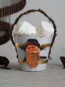 Vintage-Inspired Pale Blue Paper Candy Container with Glossy Santa Image