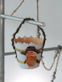 Vintage-Inspired Pale Blue Paper Candy Container with Glossy Santa Image